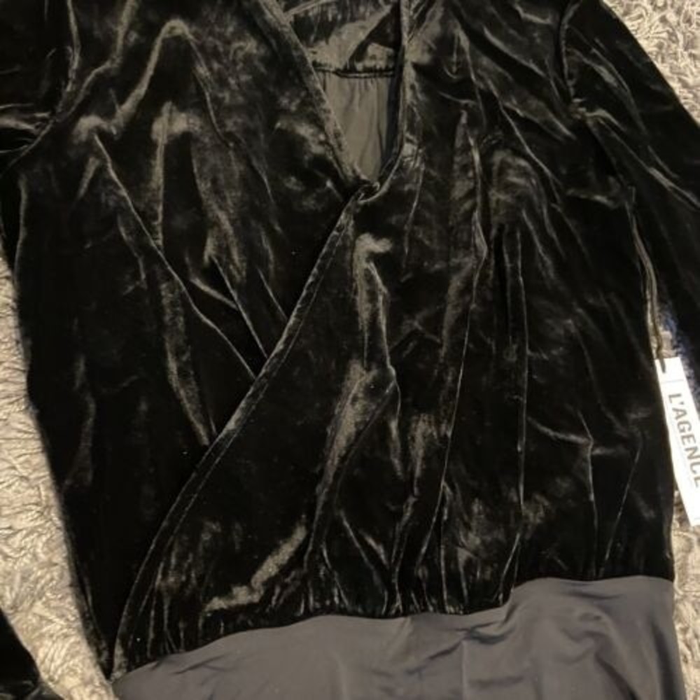 L’AGENCE NEW Marcella Wrap Effect Velvet Bodysuit In Black Size XS $450.00 - Picture 14 of 16
